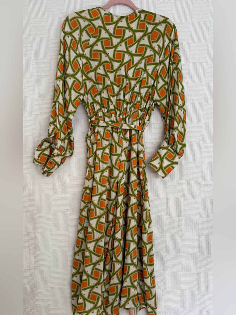 Reserved Green and Orange Geometric Midi Dress - Picture 2 of 9